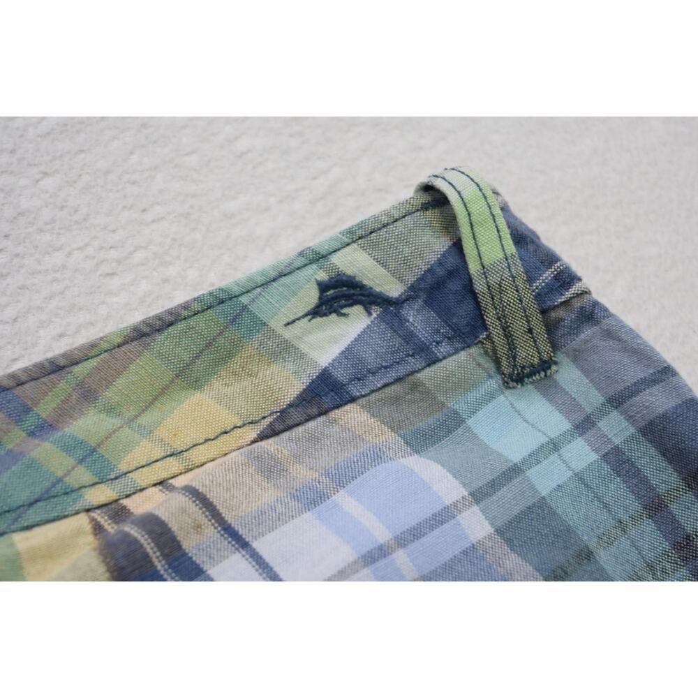 Tommy Bahama Marlin Hawaiian Linen Tencel Plaid Khaki Shorts Mens Sz 38